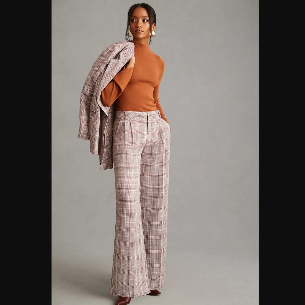 Anthropologie Maeve Pleated Plaid Trousers - Size 14 - NEW
